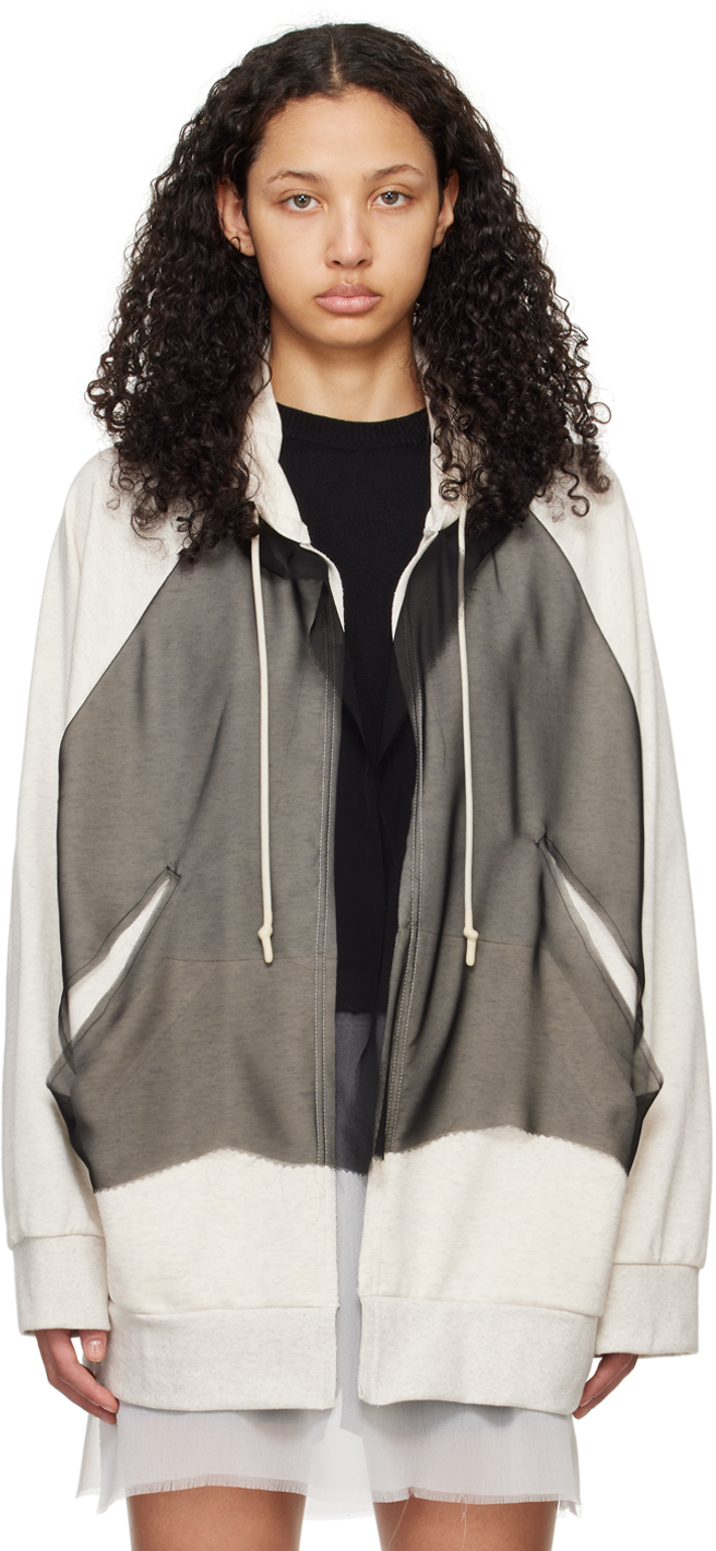 Undercover Layered Panelled Drawstring Hoodie In Neutrals