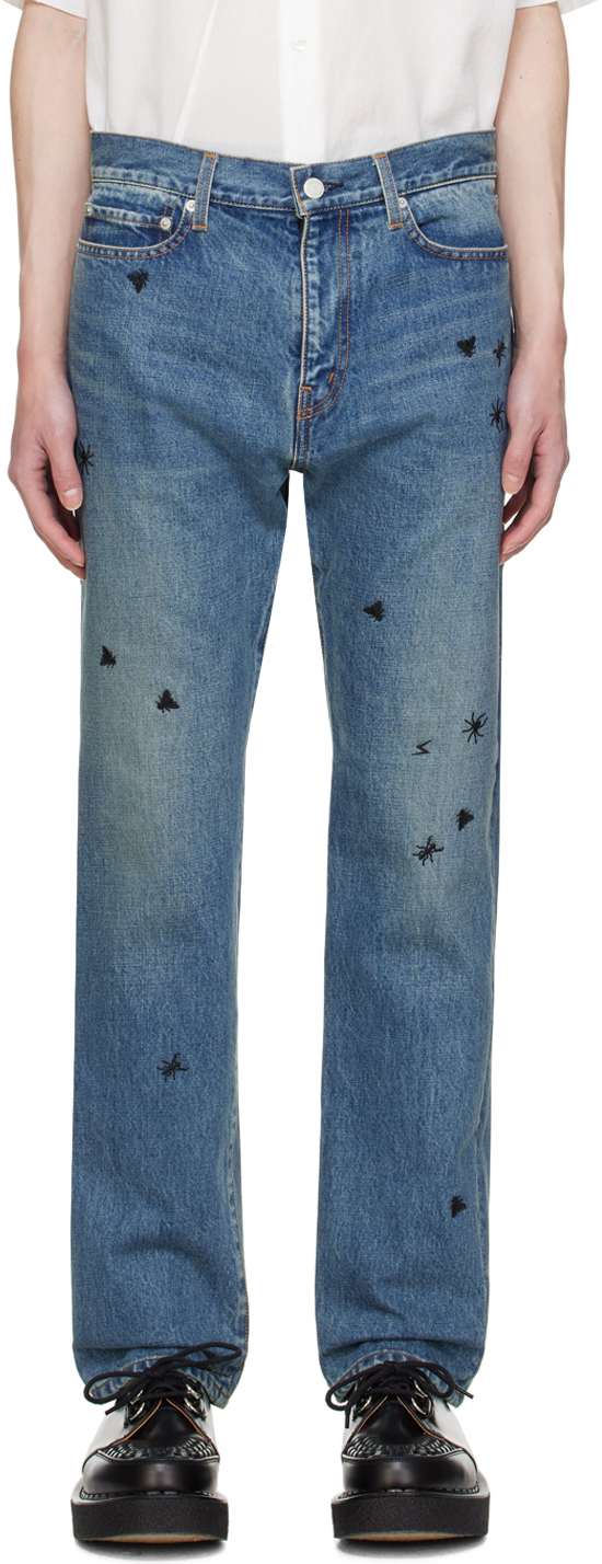 Shop Undercover Blue Embroidered Jeans In Light Blue Indigo