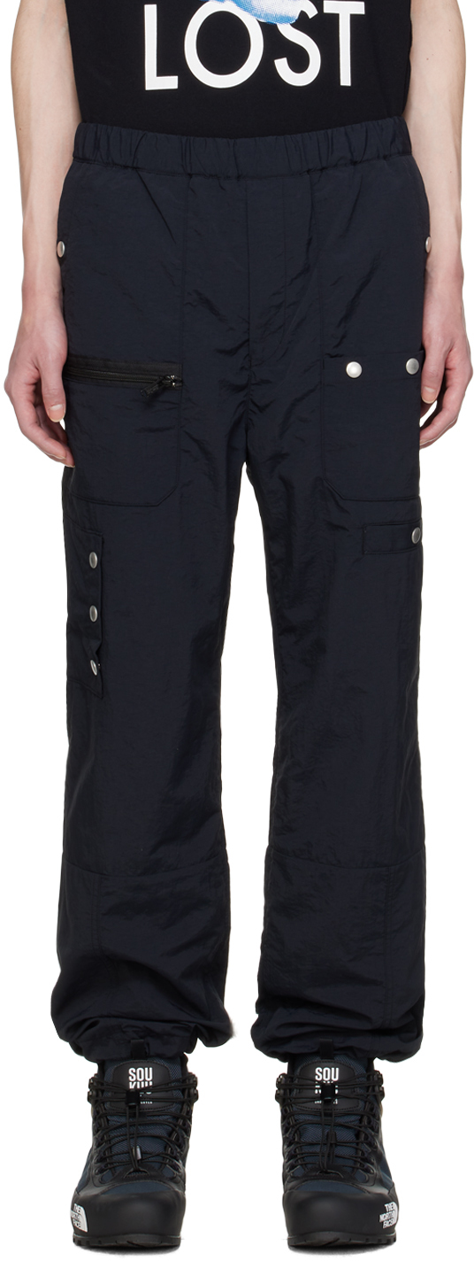 Black Crinkled Cargo Pants