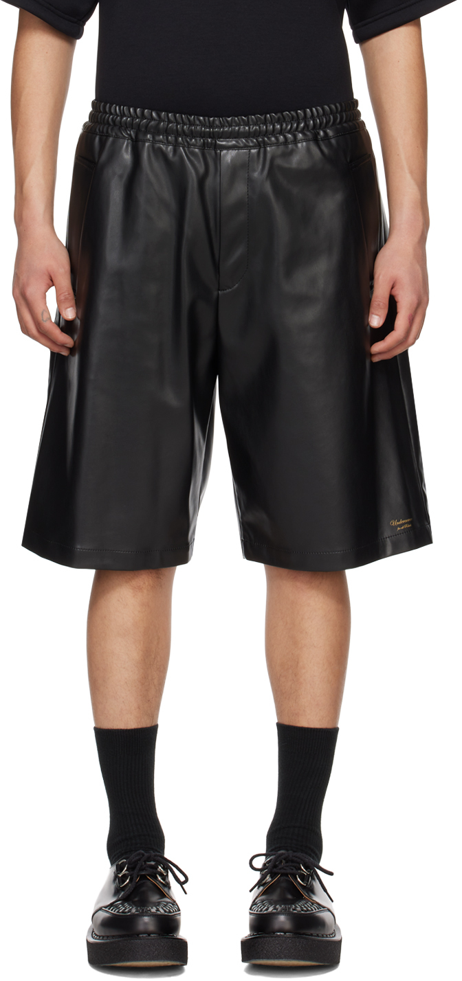 Black Drawstrings Faux-Leather Shorts