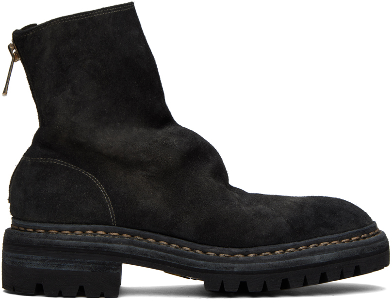 Undercover Black Nonnative & Guidi Edition Back Zip Boots In Charcoal