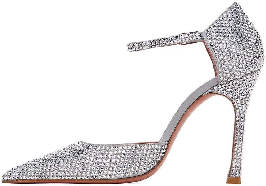 Amina Muaddi Pointed Shallow-mouthed High-heeled Shoes In Grey