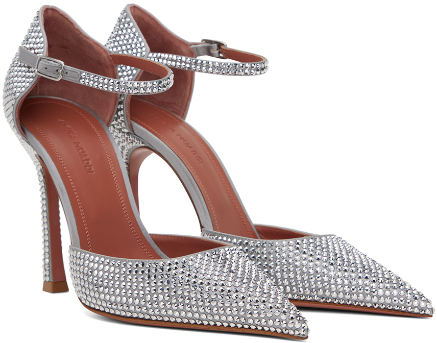 Amina Muaddi Pointed Shallow-mouthed High-heeled Shoes In Grey