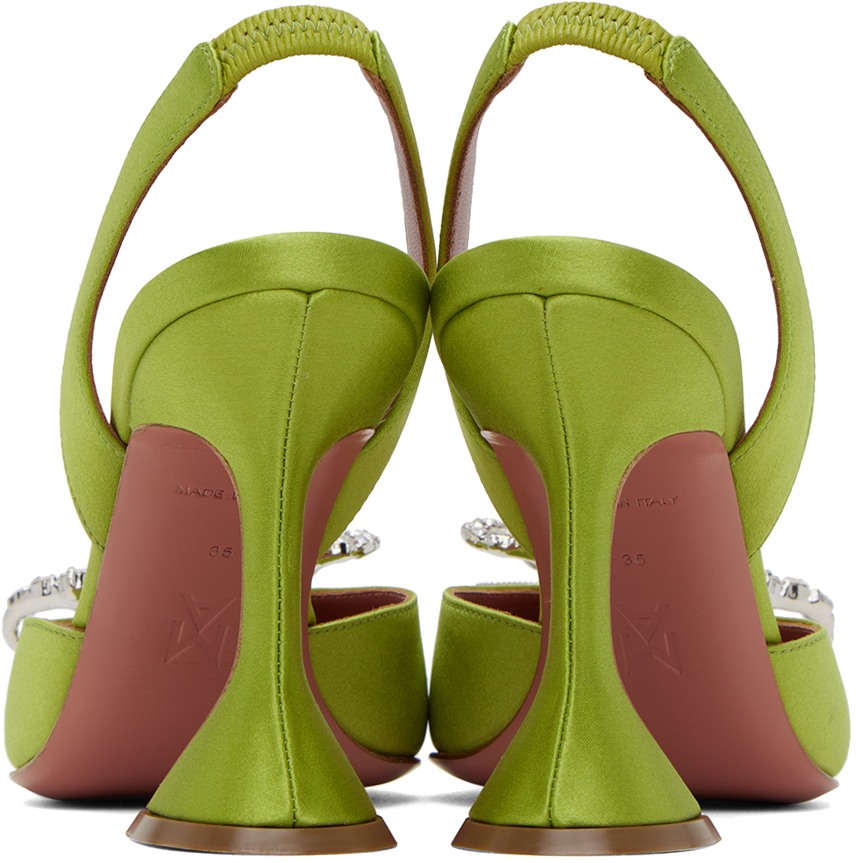 Shop Amina Muaddi Green Rosie Sling 95 Heels In Olivine