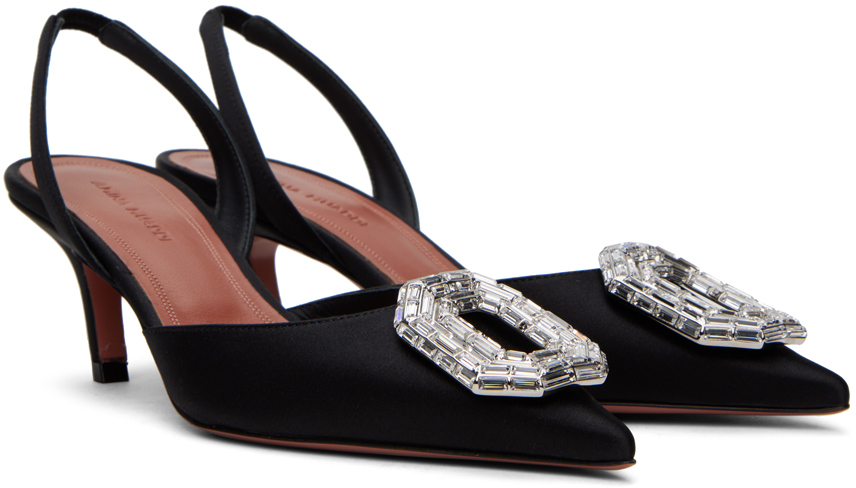 Shop Amina Muaddi Black Camelia 60 Sling Heels
