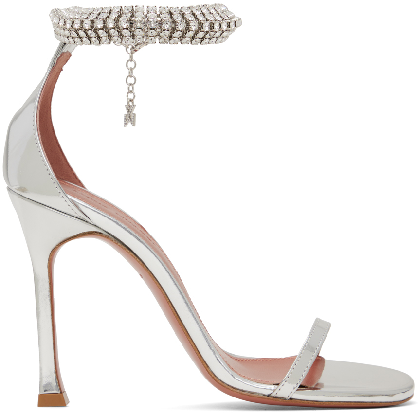 【関税込み】Amina Muaddi シルバー Iman Sandal ヒールサンダル Silver Iman Sandal Heeled Sandals by Amina Muaddi on Sale