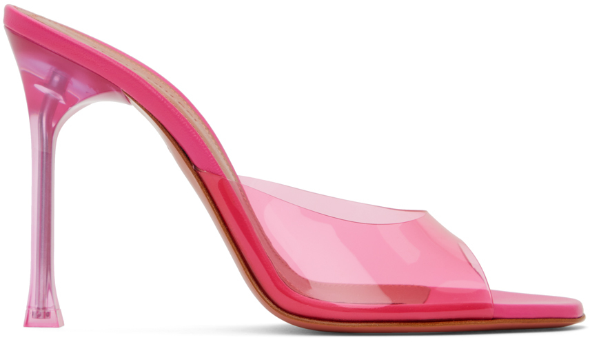 Shop Amina Muaddi Pink Alexa Glass Slipper 105 Heeled Sandals In Rose