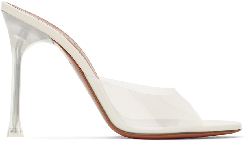 Shop Amina Muaddi Off-white Alexa Glass Slipper 105 Heeled Sandals In Almond