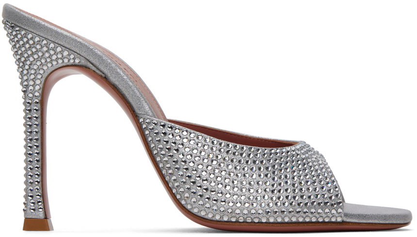 Silver Alexa Crystal Slipper 105 Heeled Sandals