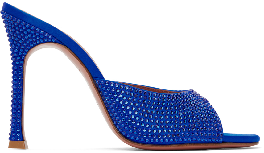 Amina Muaddi Blue Alexa Crystal Slipper 105 Heeled Sandals In Electric Blue