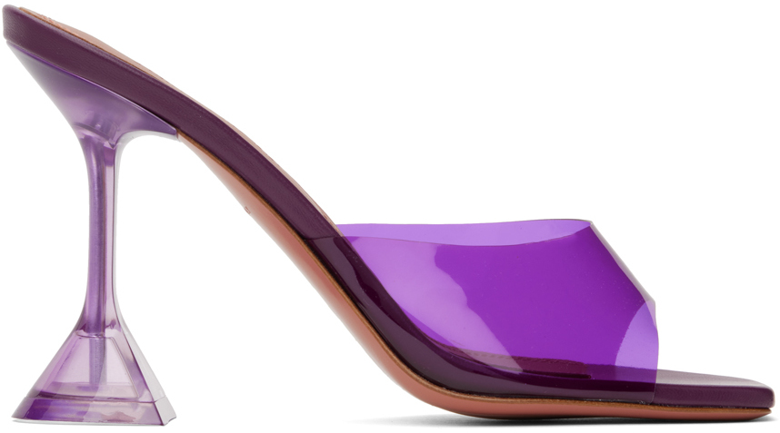 Amina Muaddi Purple Lupita Glass Slipper Heeled Sandals In Violet