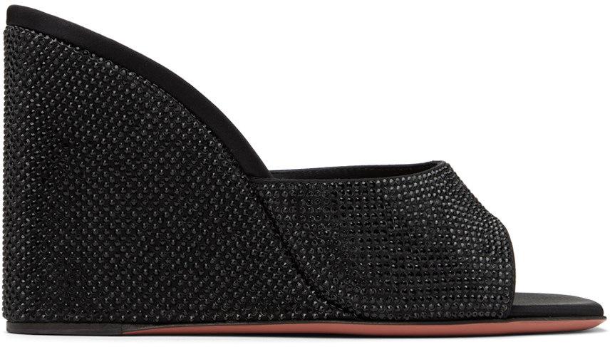 Black Lupita Crystal Wedge Heeled Sandals