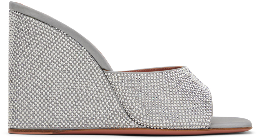 Amina Muaddi Silver Lupita Crystal 95 Heeled Sandals In Grey