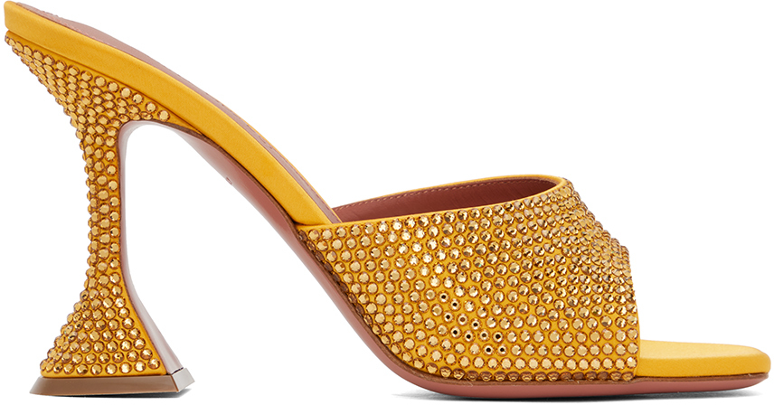 Yellow Lupita Crystal Slipper Heeled Sandals by Amina Muaddi