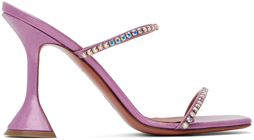 Amina Muaddi Pink Gilda Slipper Heeled Sandals In Pink Patent