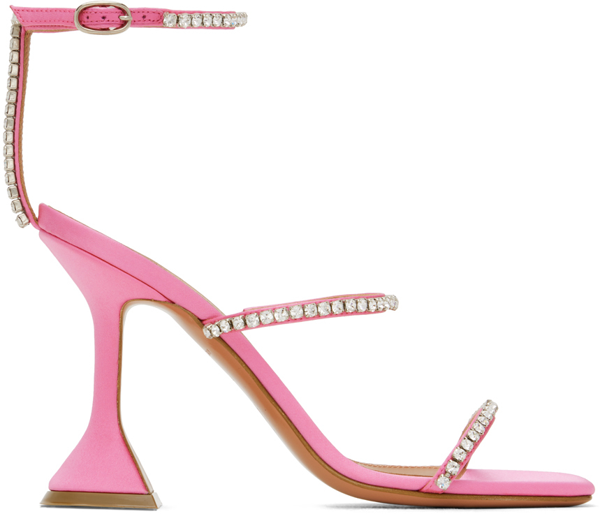 Shop Amina Muaddi Pink Gilda Sandal Heeled Sandals In Marshmallow