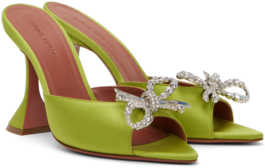 Shop Amina Muaddi Green Rosie Heeled Sandals In Olivine