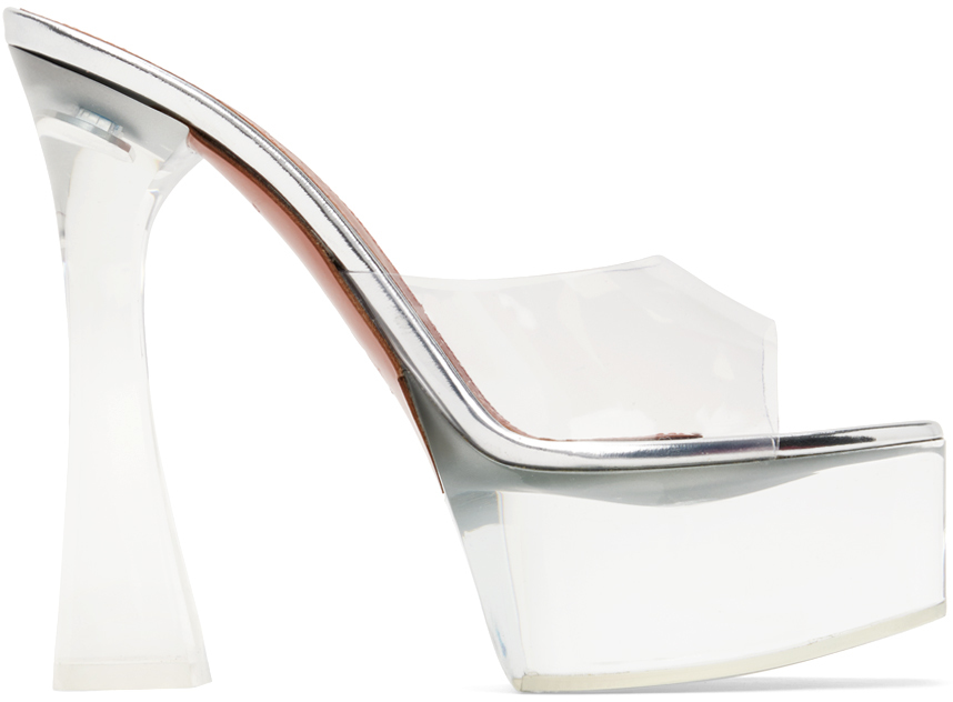 Shop Amina Muaddi Transparent Dalida Glass 140 Heeled Sandals