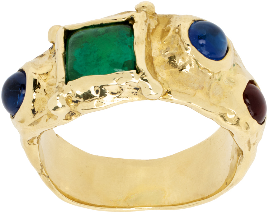 Mondo Mondo Gold Suede Ring In Green