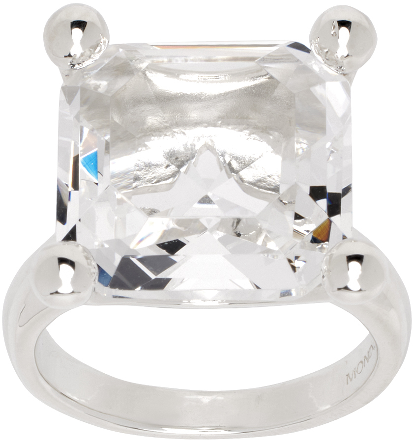 Mondo Mondo Silver Atomic Square Ring In Crystal