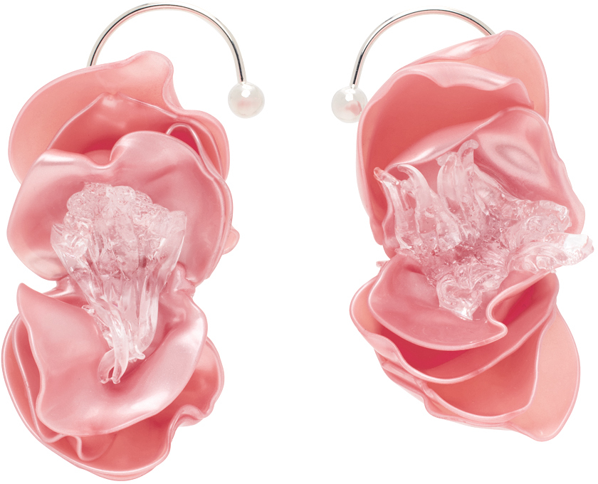SSENSE Exclusive Pink Flower Ear Cuffs