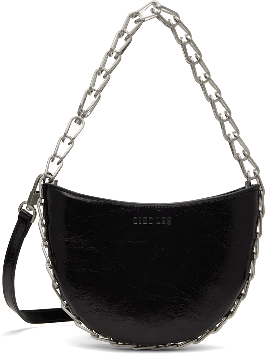 Dion Lee Black Small Circle Chain Bag In Black Crackle