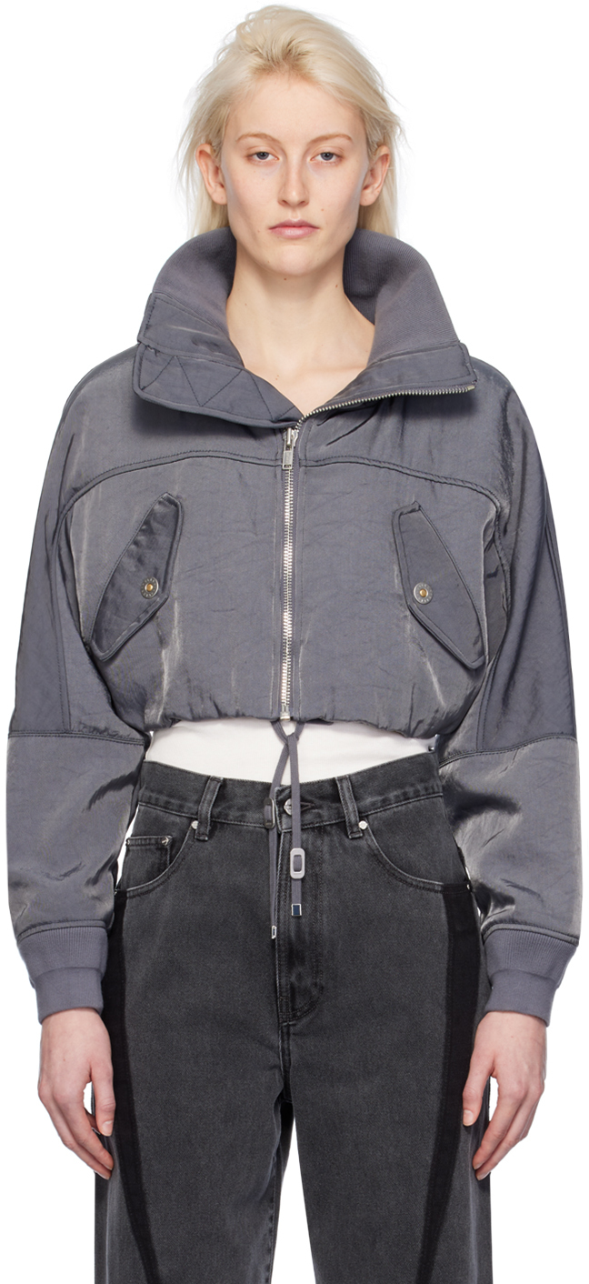 Dion Lee Blouson Cropped Bomber Jacket In Grey