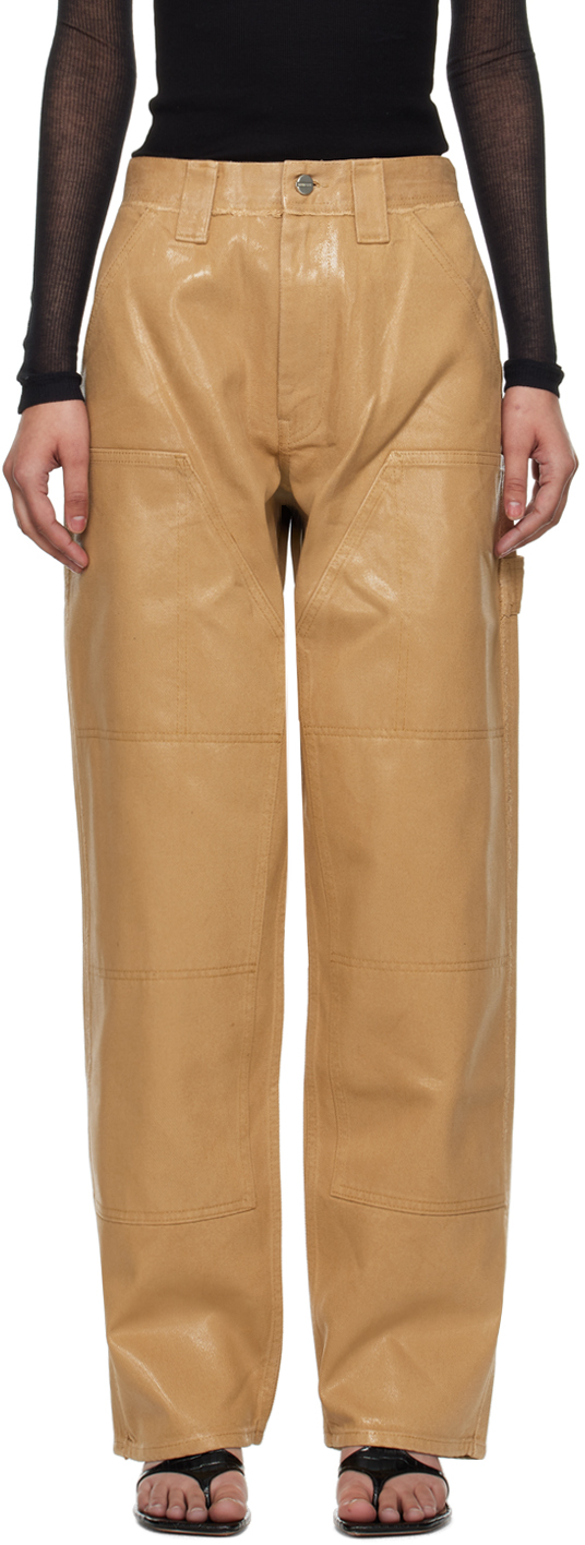 Beige Laminated Jeans