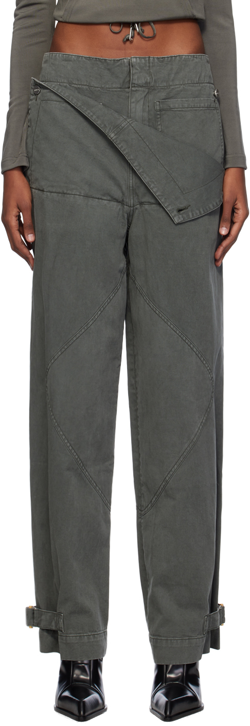 Gray Belted Shell Trousers