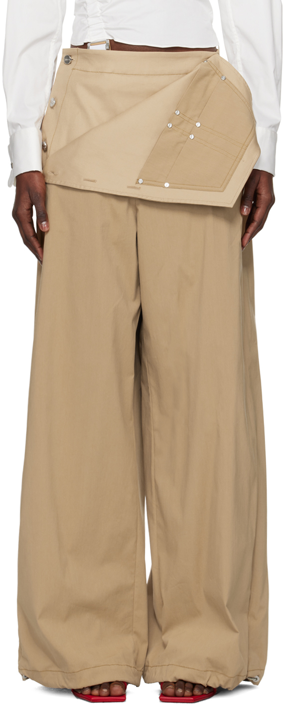 Dion Lee Tan Foldover Parachute Trousers In Timber