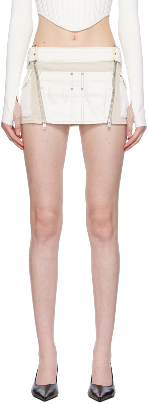 Dion Lee White & Beige Toolbelt Denim Miniskirt In Ivory/birch