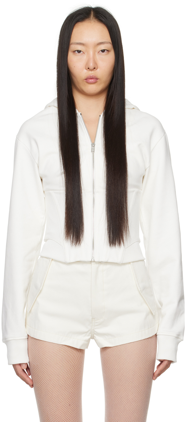 Shop Dion Lee White Corset Hoodie In Ivory