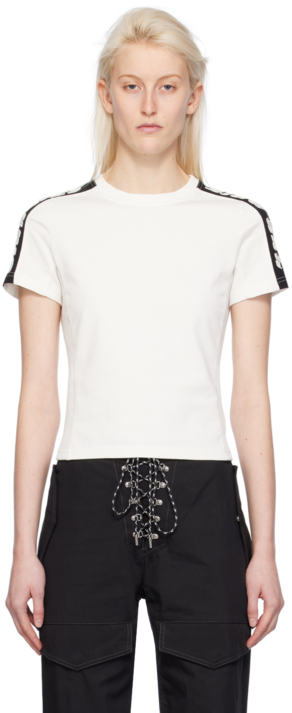 Dion Lee White Applique T-shirt In Ivory/black