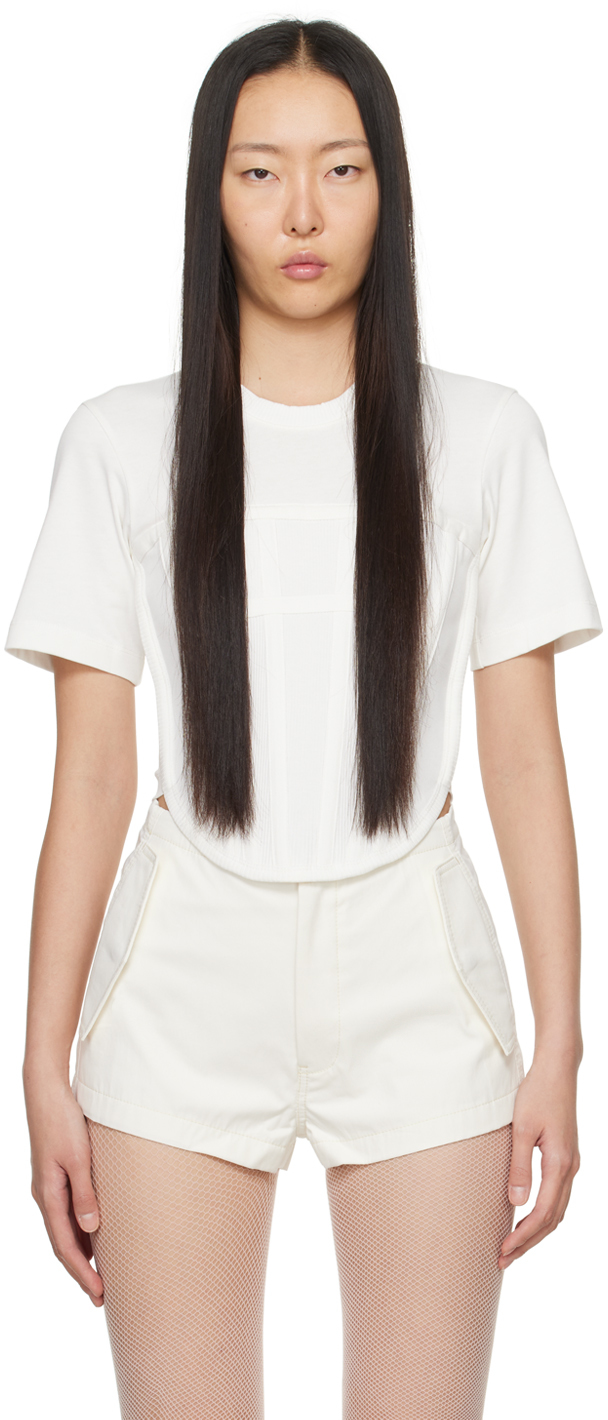 Dion Lee Corset Cotton Jersey T-shirt In Ivory