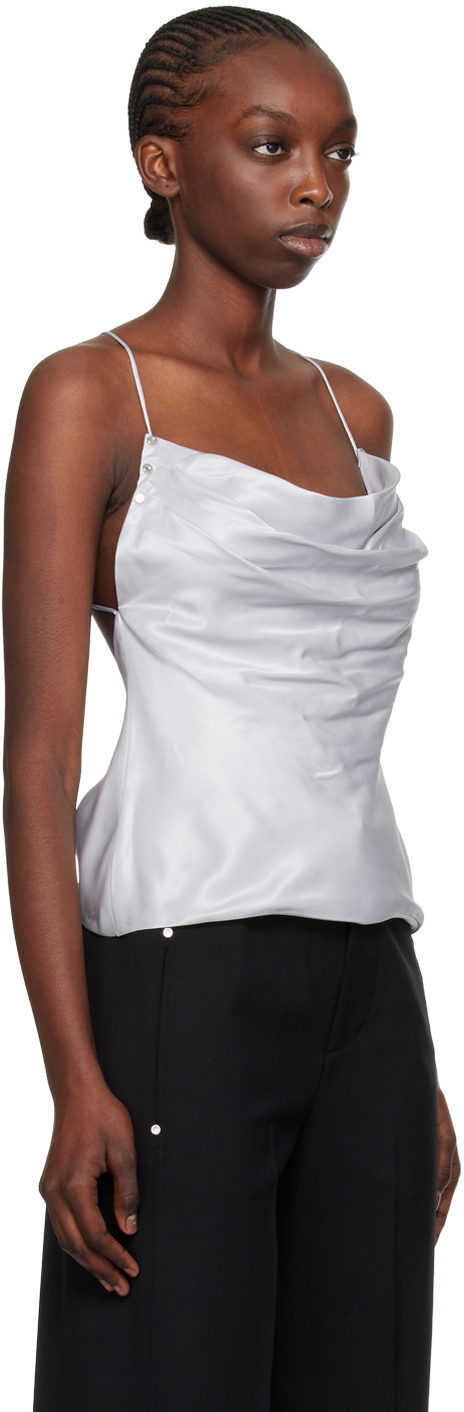 Shop Dion Lee Blue Rivet Cowl Camisole In Dark Steam