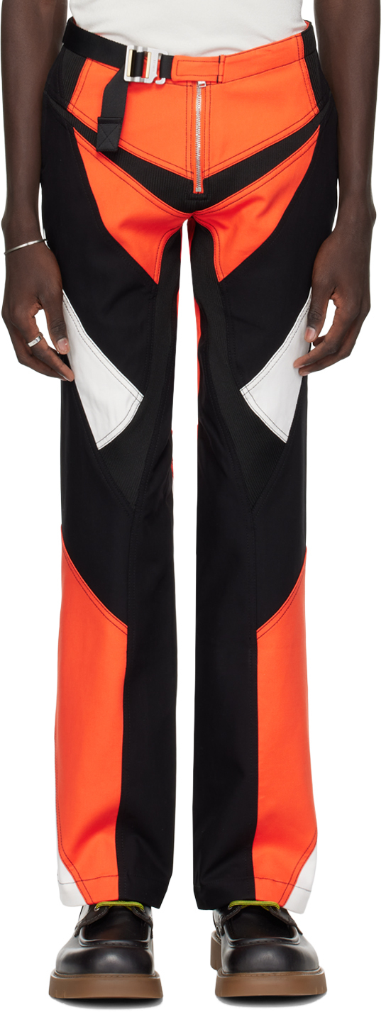Dion Lee Black & Red Moto Panel Trousers In Fluoro Red/black