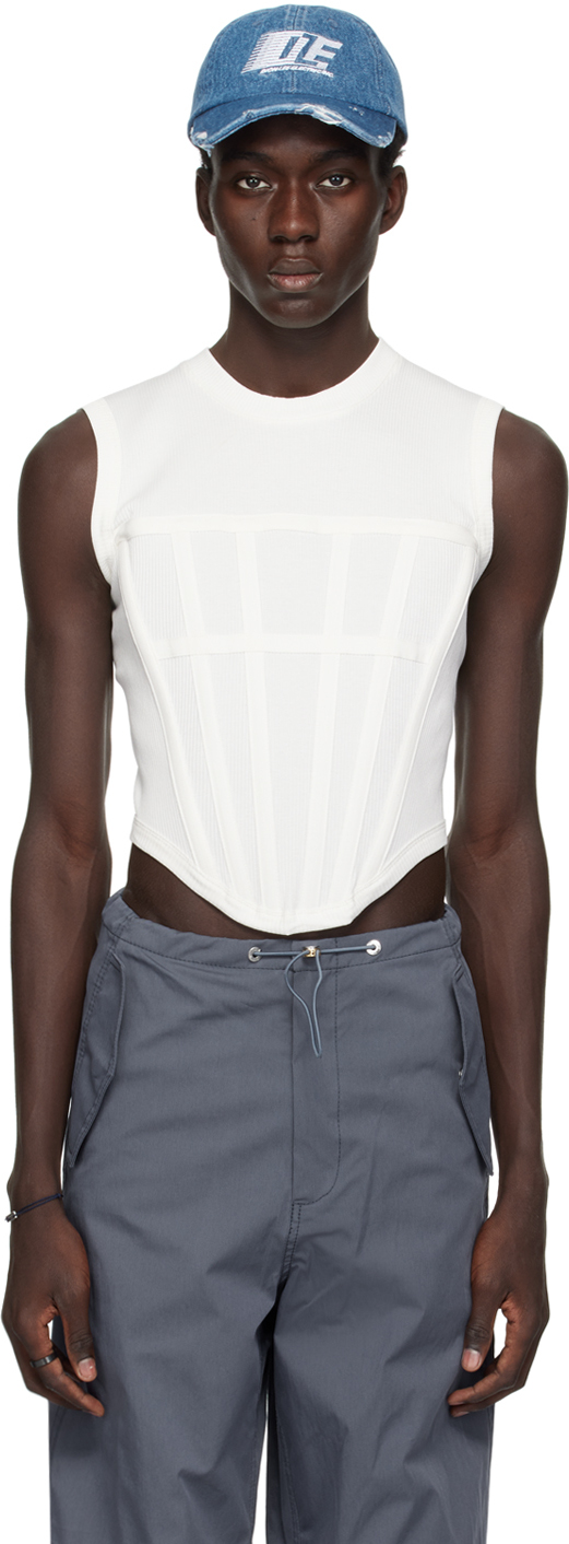 Dion Lee Off-white Rib Corset Tank Top In Ivory