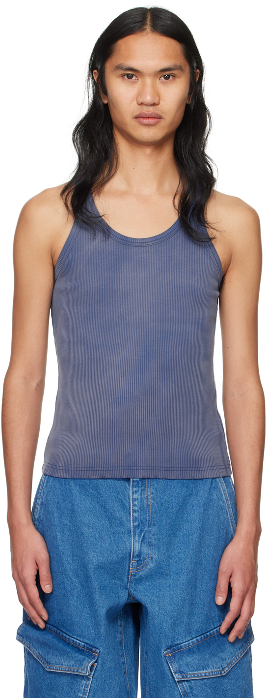 Dion Lee Blue Sprayed Rivet Tank Top In Washed American Blue