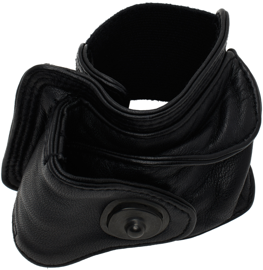 Black Leather Magazine Pouch Bracelet by Julius on Sale