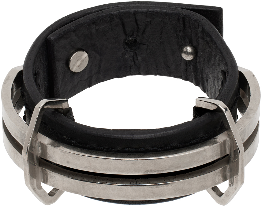 Shop Julius Black Leather Bracelet In Bkxsv