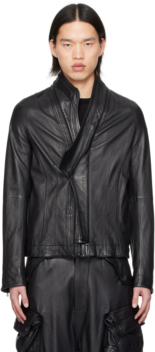 Shop Julius Black Dimensional Leather Jacket