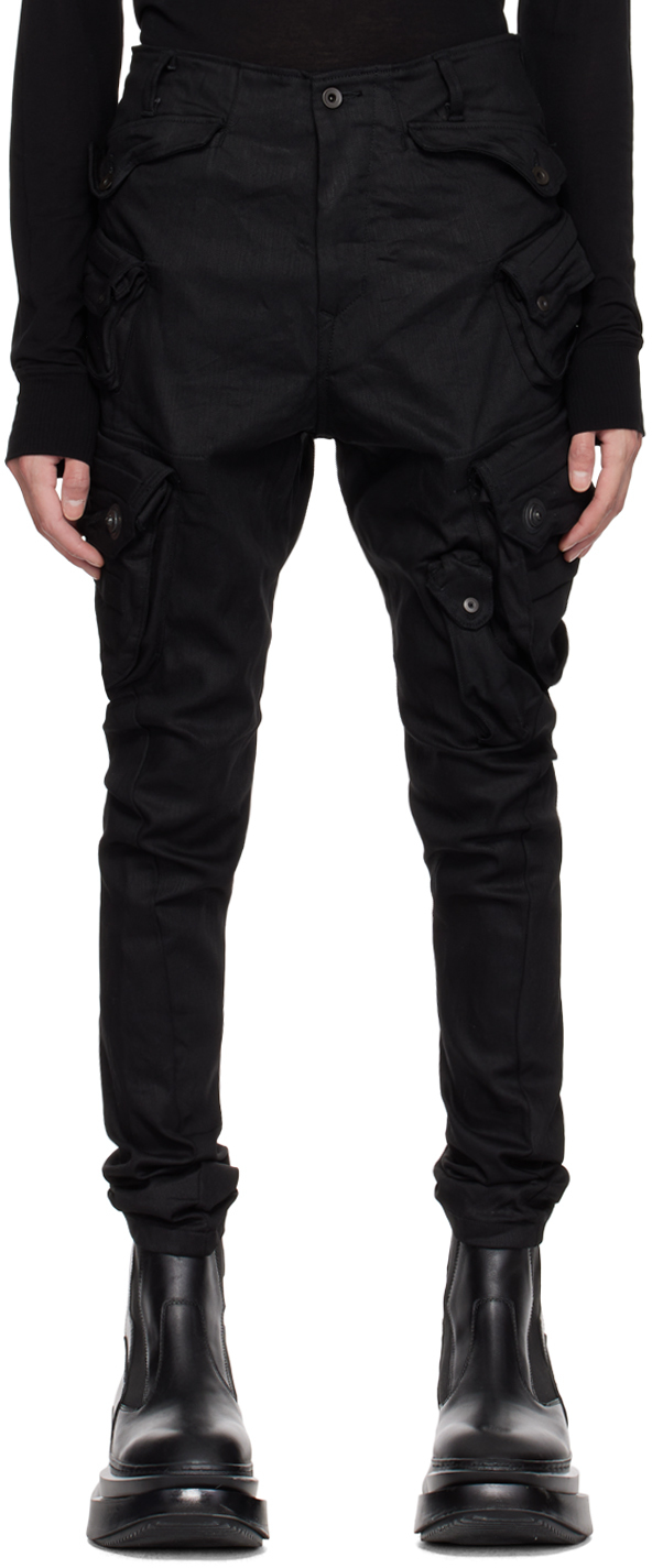 Black Gas Mask Denim Cargo Pants by Julius on Sale