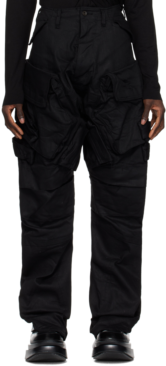 Shop Julius Black Wide Gasmask Denim Cargo Pants