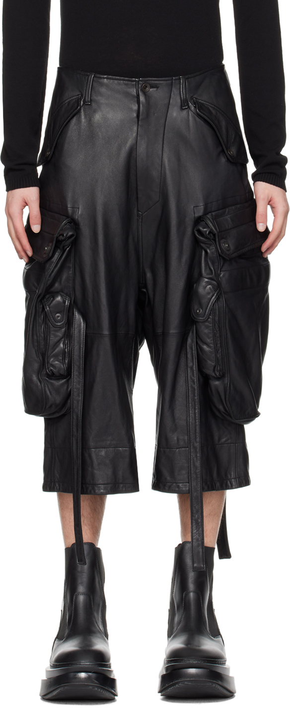 Shop Julius Black Gas Mask Leather Shorts