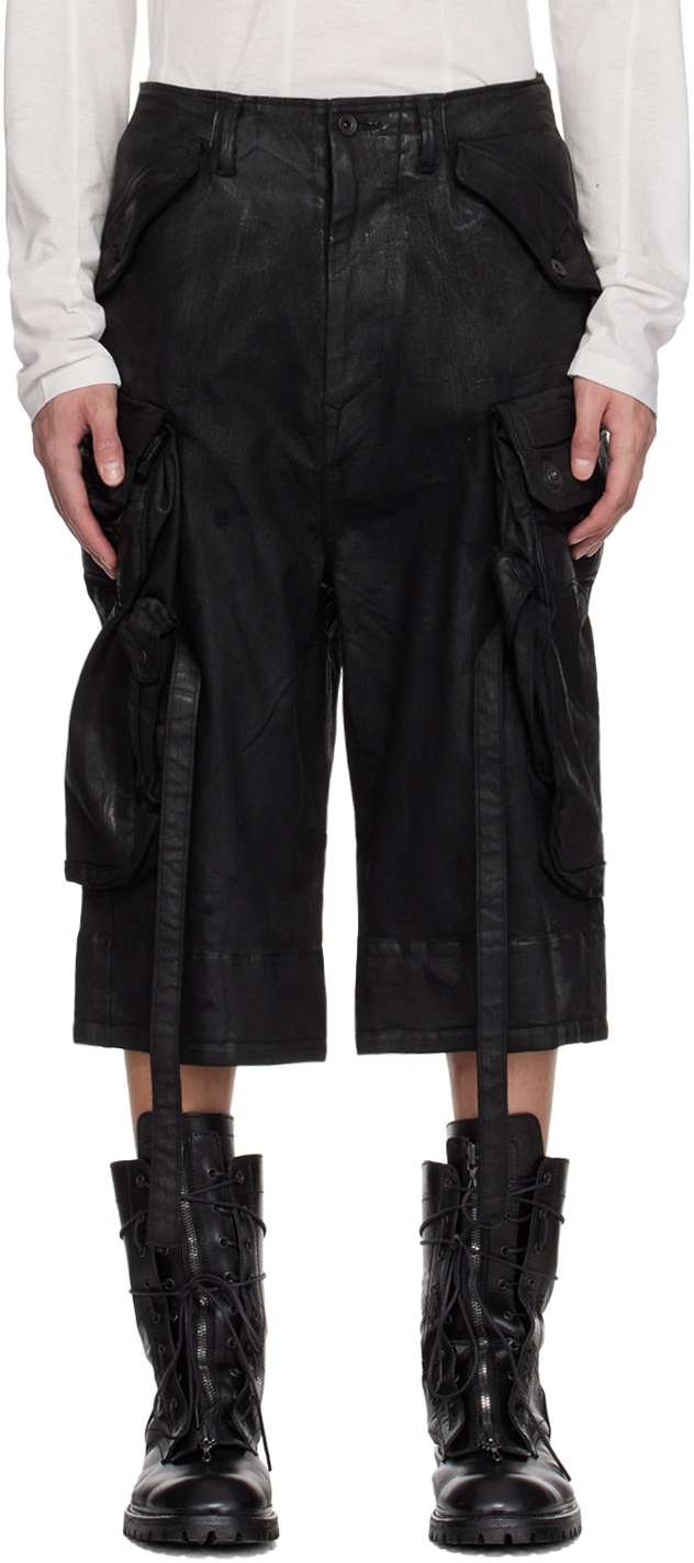 Black Gas Mask Denim Shorts