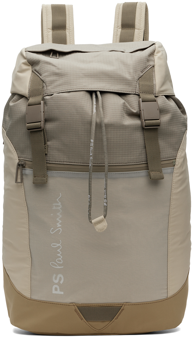 Beige Paneled Backpack by PS by Paul Smith on Sale