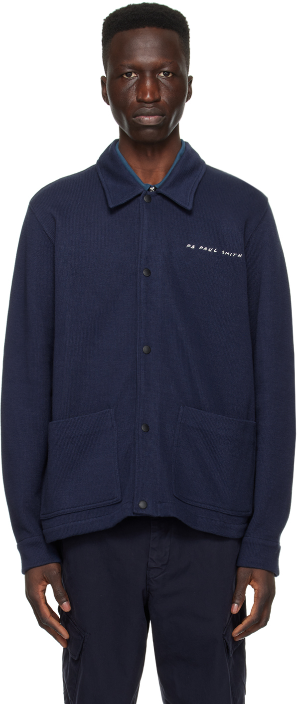 Shop Ps By Paul Smith Navy Press-stud Jacket In 49 Blues