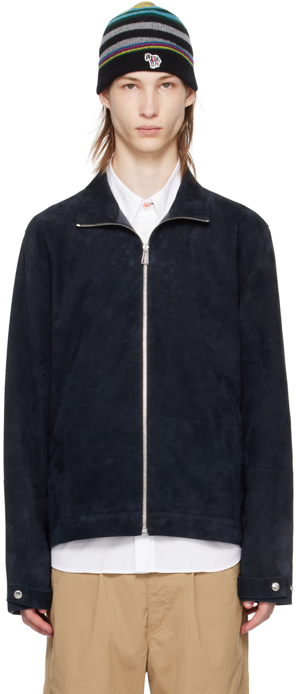 Shop Ps By Paul Smith Navy Zip Leather Jacket In 49 Blues