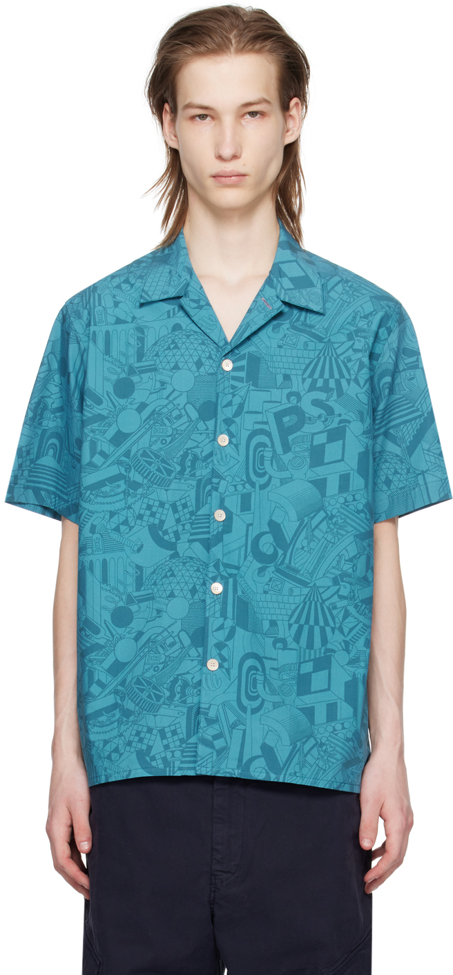 Shop Ps By Paul Smith Blue Pattern Shirt In 46 Blues