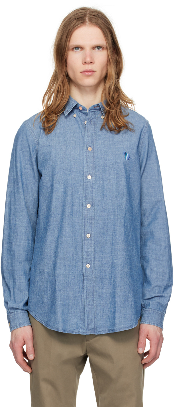 Shop Ps By Paul Smith Blue Embroidered Shirt In Md Blues